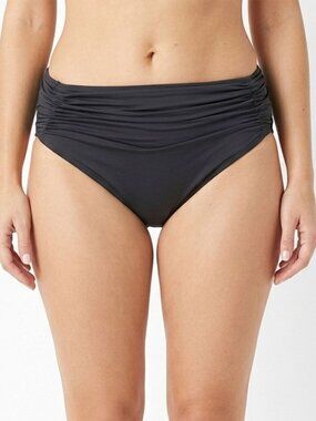 Carmen Marc Valvo Ruched High Rise Bikini Bottom Swimsuit Black Stretch Large